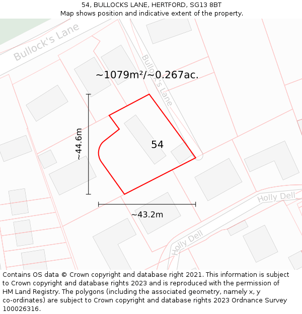 54, BULLOCKS LANE, HERTFORD, SG13 8BT: Plot and title map