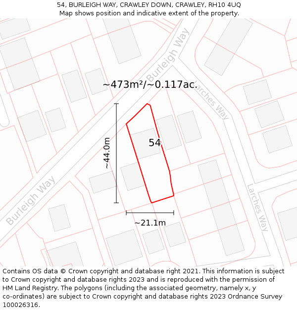 54, BURLEIGH WAY, CRAWLEY DOWN, CRAWLEY, RH10 4UQ: Plot and title map