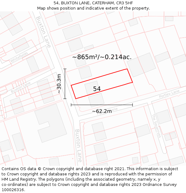 54, BUXTON LANE, CATERHAM, CR3 5HF: Plot and title map