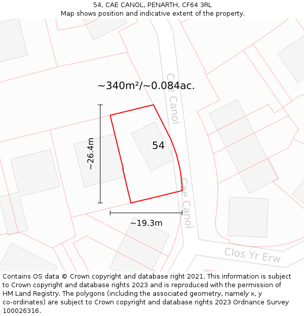 54, CAE CANOL, PENARTH, CF64 3RL: Plot and title map