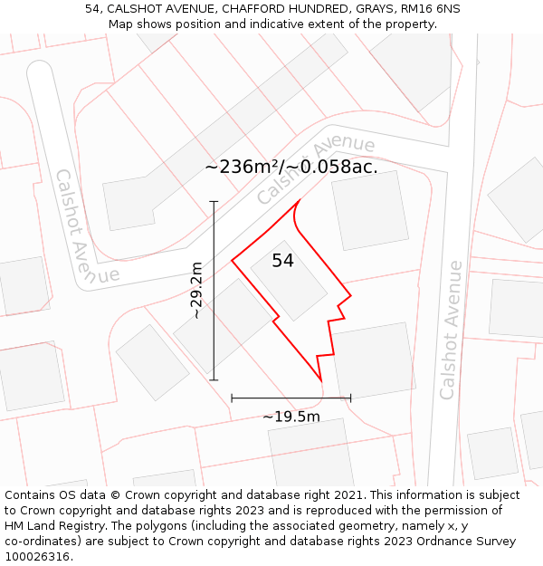 54, CALSHOT AVENUE, CHAFFORD HUNDRED, GRAYS, RM16 6NS: Plot and title map