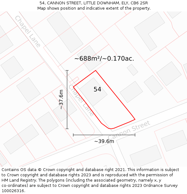 54, CANNON STREET, LITTLE DOWNHAM, ELY, CB6 2SR: Plot and title map
