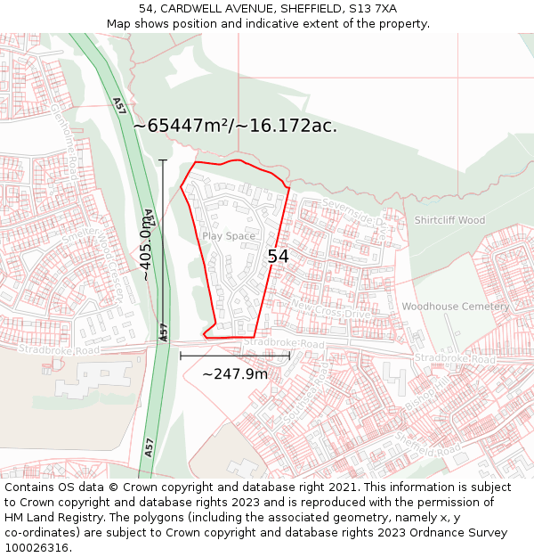 54, CARDWELL AVENUE, SHEFFIELD, S13 7XA: Plot and title map