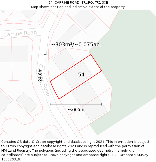 54, CARRINE ROAD, TRURO, TR1 3XB: Plot and title map