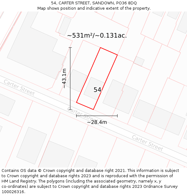 54, CARTER STREET, SANDOWN, PO36 8DQ: Plot and title map