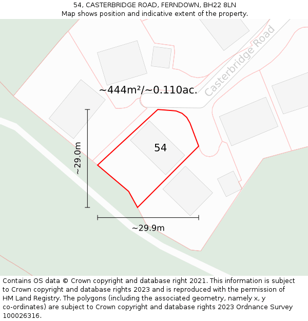 54, CASTERBRIDGE ROAD, FERNDOWN, BH22 8LN: Plot and title map