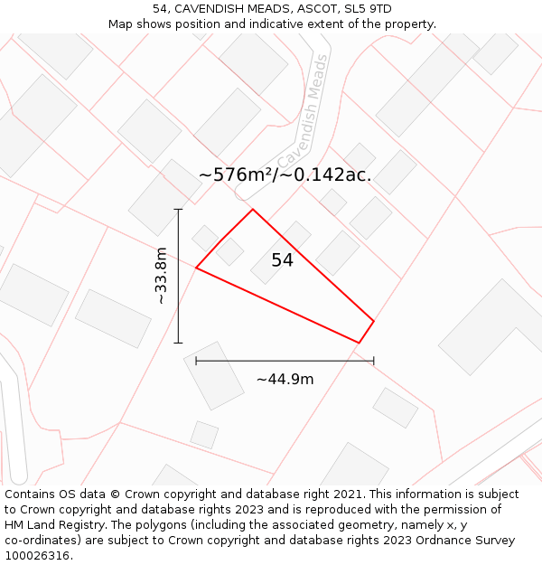 54, CAVENDISH MEADS, ASCOT, SL5 9TD: Plot and title map