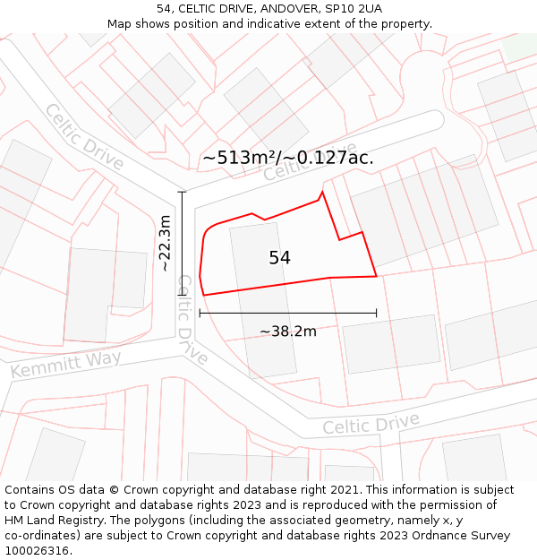 54, CELTIC DRIVE, ANDOVER, SP10 2UA: Plot and title map