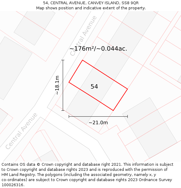 54, CENTRAL AVENUE, CANVEY ISLAND, SS8 9QR: Plot and title map