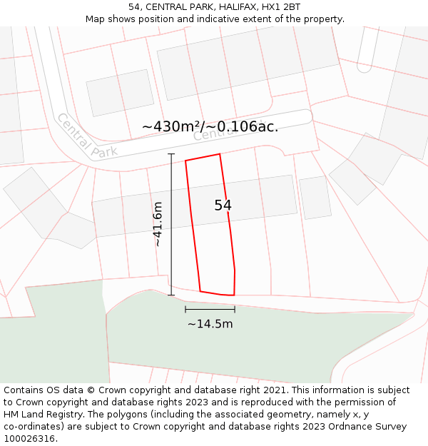 54, CENTRAL PARK, HALIFAX, HX1 2BT: Plot and title map