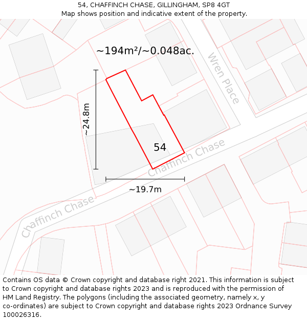 54, CHAFFINCH CHASE, GILLINGHAM, SP8 4GT: Plot and title map