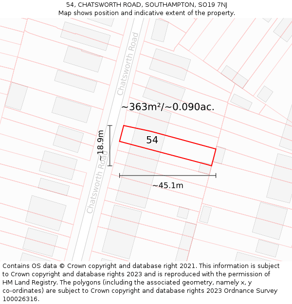 54, CHATSWORTH ROAD, SOUTHAMPTON, SO19 7NJ: Plot and title map