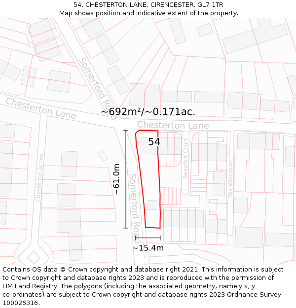 54, CHESTERTON LANE, CIRENCESTER, GL7 1TR: Plot and title map