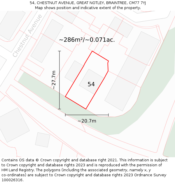 54, CHESTNUT AVENUE, GREAT NOTLEY, BRAINTREE, CM77 7YJ: Plot and title map