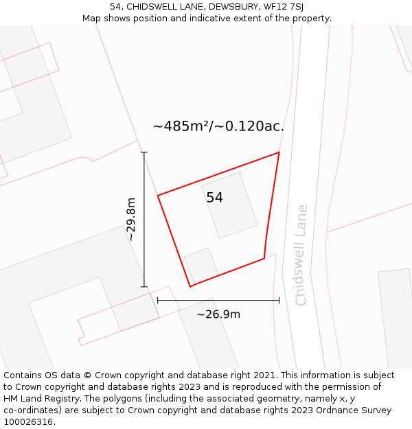 54, CHIDSWELL LANE, DEWSBURY, WF12 7SJ: Plot and title map