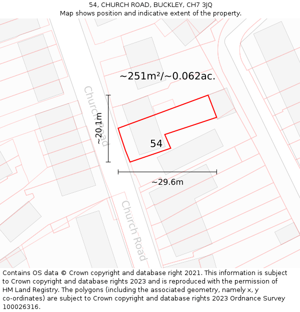 54, CHURCH ROAD, BUCKLEY, CH7 3JQ: Plot and title map