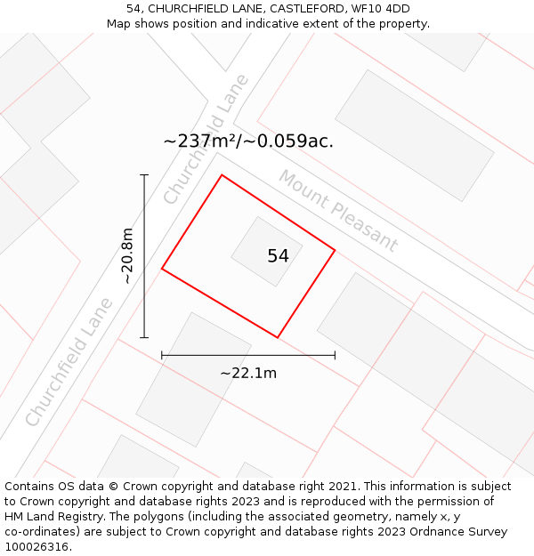 54, CHURCHFIELD LANE, CASTLEFORD, WF10 4DD: Plot and title map