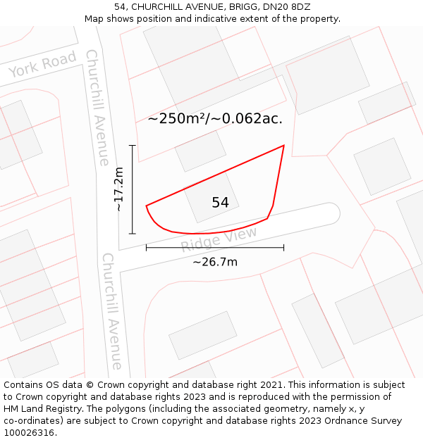 54, CHURCHILL AVENUE, BRIGG, DN20 8DZ: Plot and title map