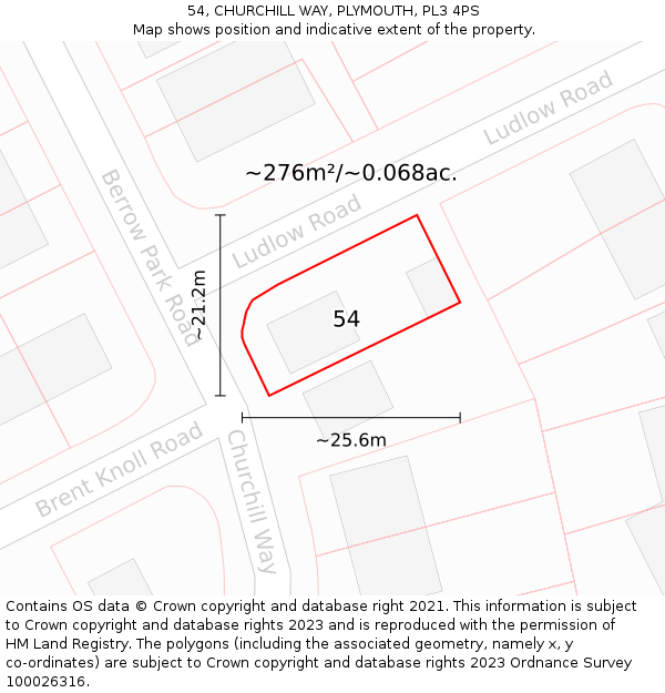 54, CHURCHILL WAY, PLYMOUTH, PL3 4PS: Plot and title map