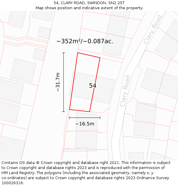 54, CLARY ROAD, SWINDON, SN2 2ST: Plot and title map