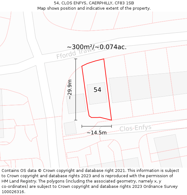 54, CLOS ENFYS, CAERPHILLY, CF83 1SB: Plot and title map