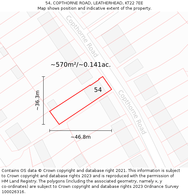 54, COPTHORNE ROAD, LEATHERHEAD, KT22 7EE: Plot and title map