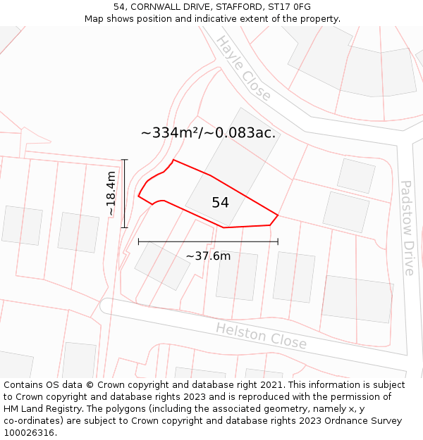 54, CORNWALL DRIVE, STAFFORD, ST17 0FG: Plot and title map