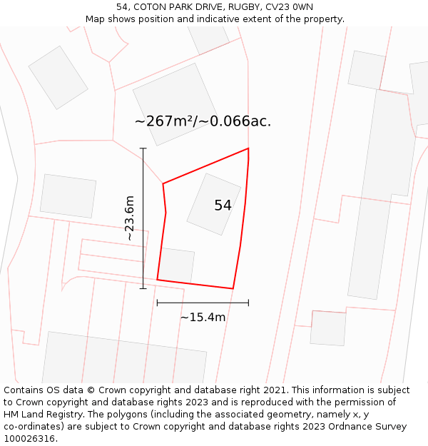 54, COTON PARK DRIVE, RUGBY, CV23 0WN: Plot and title map