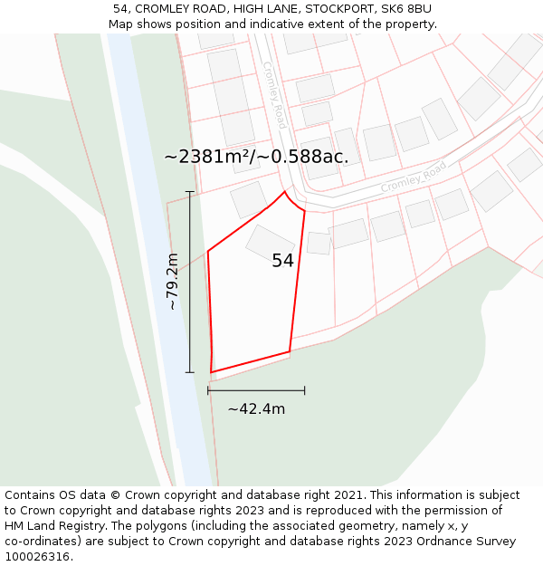 54, CROMLEY ROAD, HIGH LANE, STOCKPORT, SK6 8BU: Plot and title map