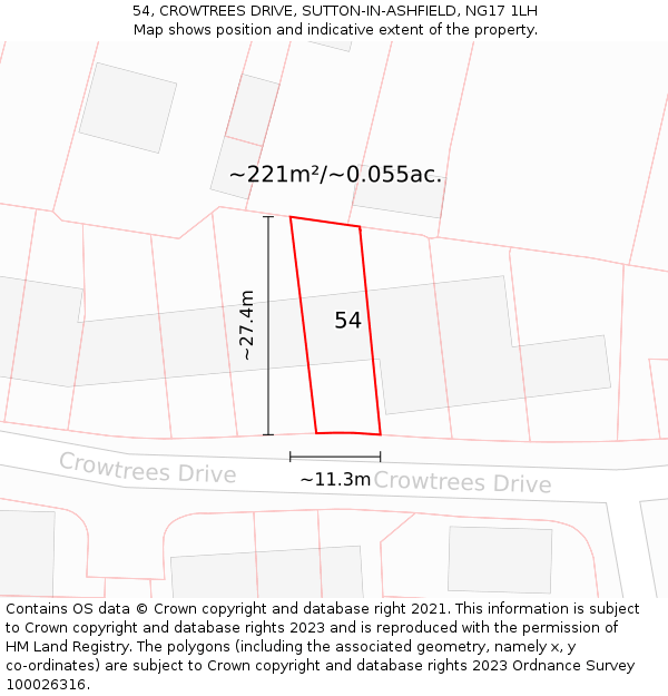 54, CROWTREES DRIVE, SUTTON-IN-ASHFIELD, NG17 1LH: Plot and title map