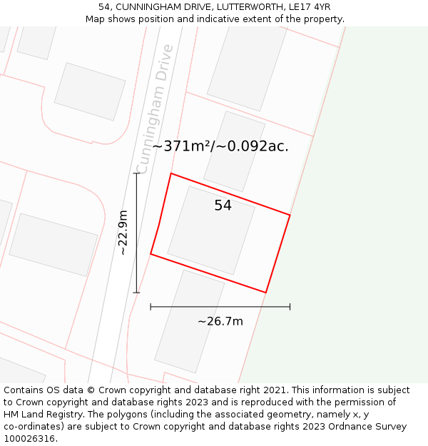 54, CUNNINGHAM DRIVE, LUTTERWORTH, LE17 4YR: Plot and title map