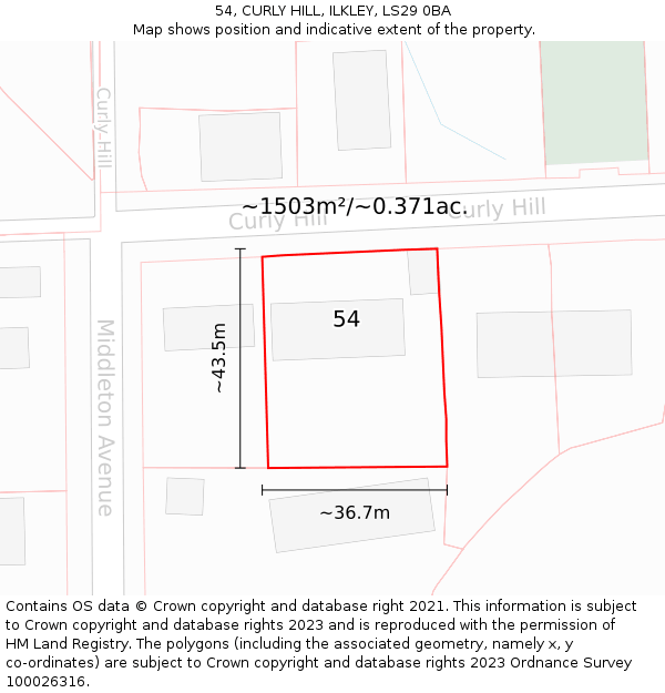 54, CURLY HILL, ILKLEY, LS29 0BA: Plot and title map