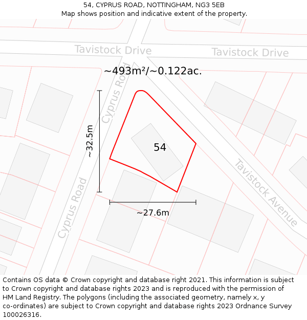 54, CYPRUS ROAD, NOTTINGHAM, NG3 5EB: Plot and title map