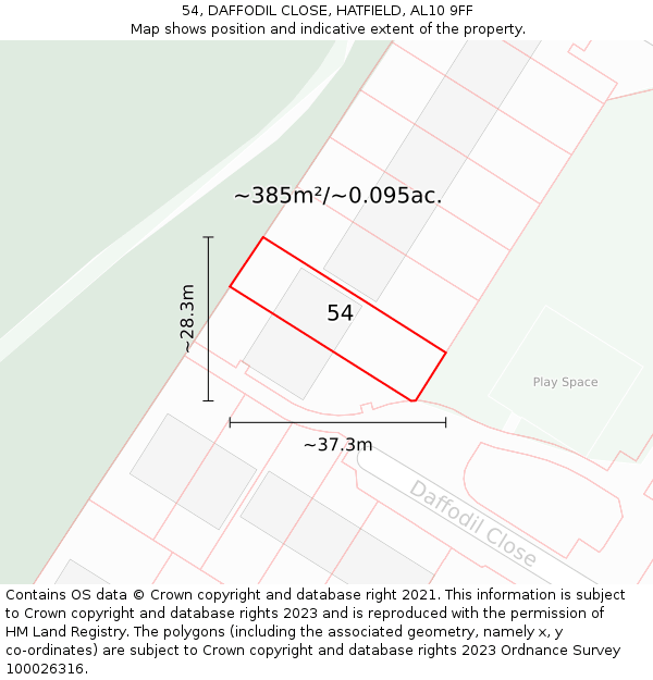 54, DAFFODIL CLOSE, HATFIELD, AL10 9FF: Plot and title map