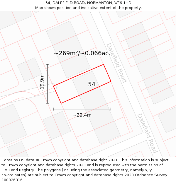 54, DALEFIELD ROAD, NORMANTON, WF6 1HD: Plot and title map