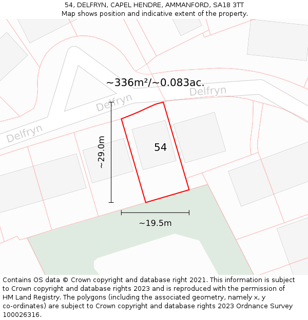 54, DELFRYN, CAPEL HENDRE, AMMANFORD, SA18 3TT: Plot and title map