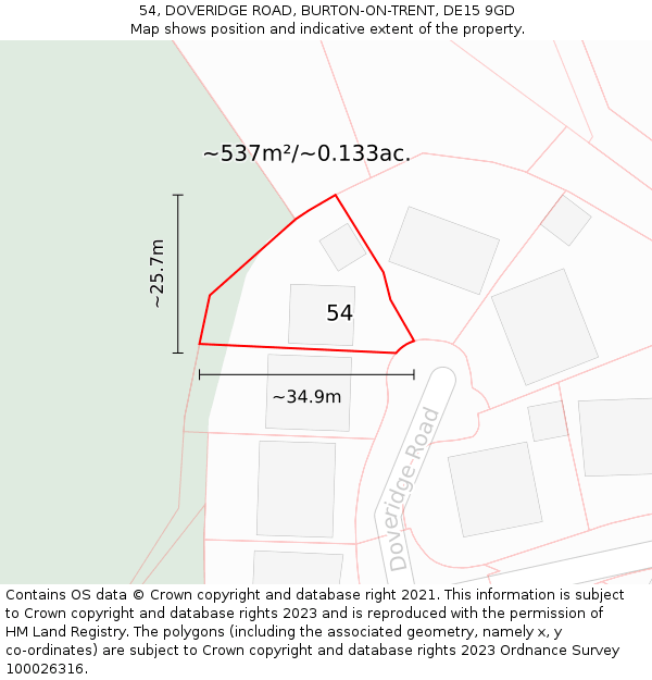 54, DOVERIDGE ROAD, BURTON-ON-TRENT, DE15 9GD: Plot and title map