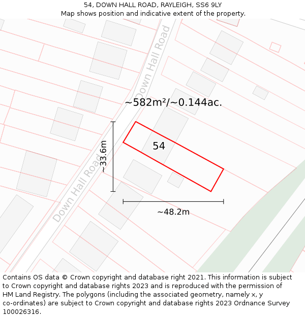 54, DOWN HALL ROAD, RAYLEIGH, SS6 9LY: Plot and title map