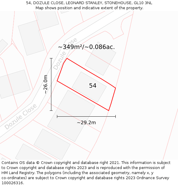 54, DOZULE CLOSE, LEONARD STANLEY, STONEHOUSE, GL10 3NL: Plot and title map