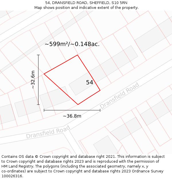 54, DRANSFIELD ROAD, SHEFFIELD, S10 5RN: Plot and title map
