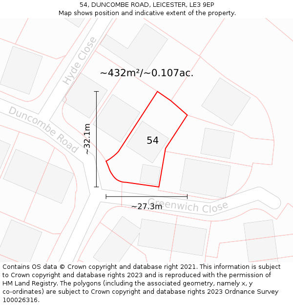 54, DUNCOMBE ROAD, LEICESTER, LE3 9EP: Plot and title map