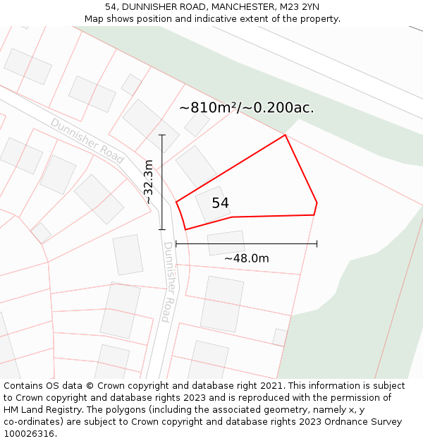 54, DUNNISHER ROAD, MANCHESTER, M23 2YN: Plot and title map