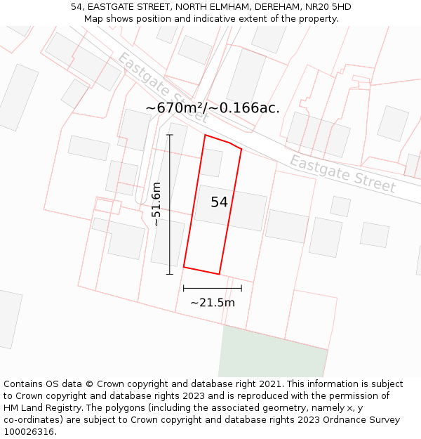 54, EASTGATE STREET, NORTH ELMHAM, DEREHAM, NR20 5HD: Plot and title map