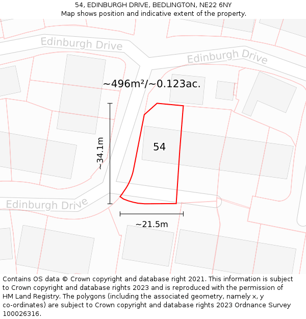 54, EDINBURGH DRIVE, BEDLINGTON, NE22 6NY: Plot and title map