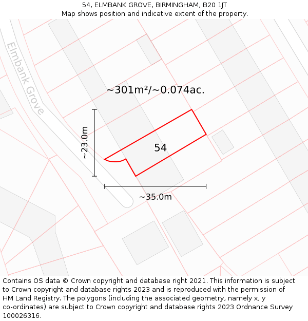 54, ELMBANK GROVE, BIRMINGHAM, B20 1JT: Plot and title map