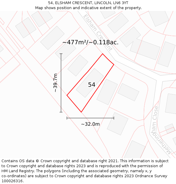 54, ELSHAM CRESCENT, LINCOLN, LN6 3YT: Plot and title map