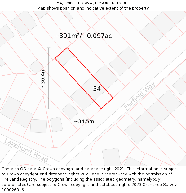 54, FAIRFIELD WAY, EPSOM, KT19 0EF: Plot and title map