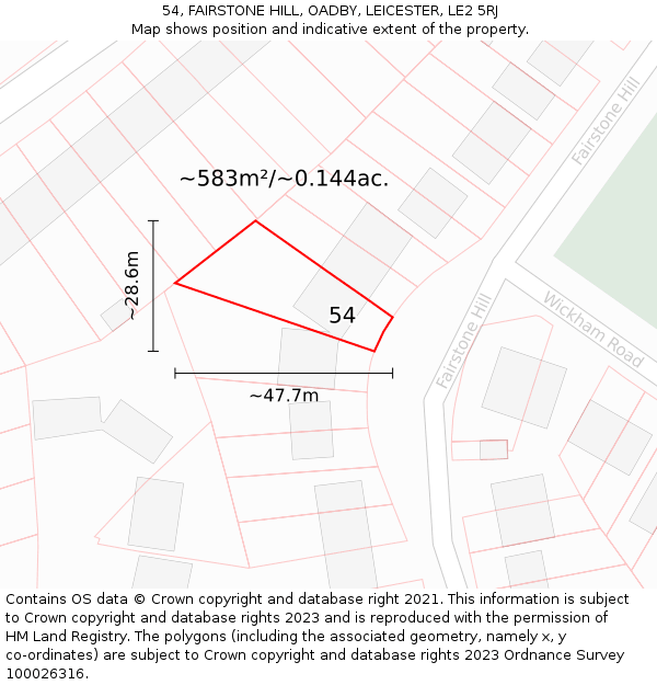 54, FAIRSTONE HILL, OADBY, LEICESTER, LE2 5RJ: Plot and title map