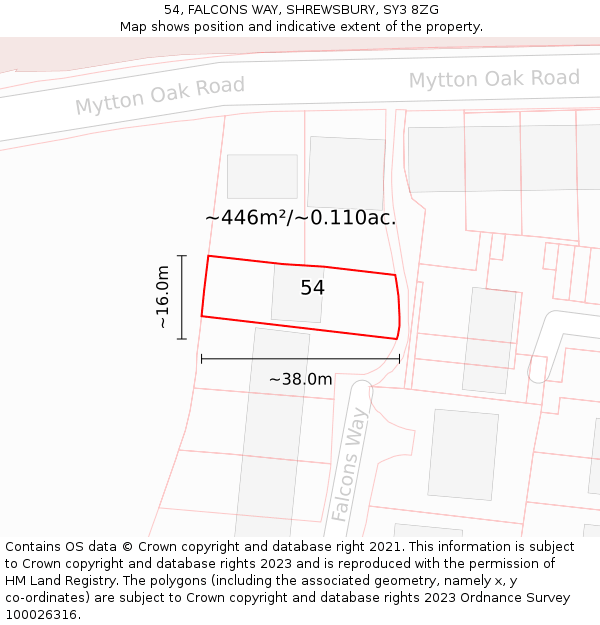 54, FALCONS WAY, SHREWSBURY, SY3 8ZG: Plot and title map