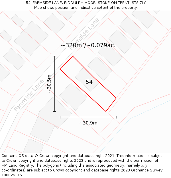 54, FARMSIDE LANE, BIDDULPH MOOR, STOKE-ON-TRENT, ST8 7LY: Plot and title map